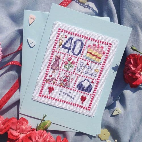 Female Sampler Birthday Card printed cross stitch chart by Nia Cross Stitch
